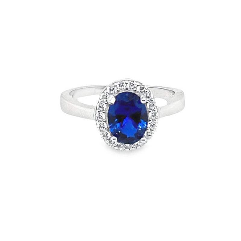 September Birthstone Sapphire Color CZ Ring in Sterling Silver