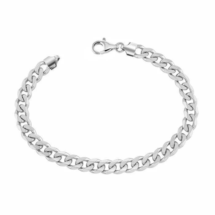 Sterling Silver 7.5mm Mens Curb Link Italian Bracelet