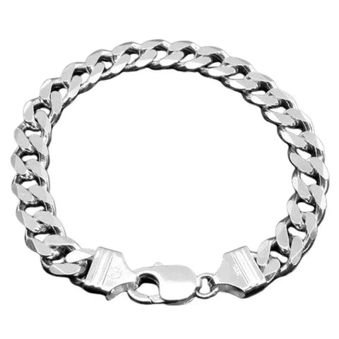 Sterling Silver 9.3mm Mens Curb Link Italian Bracelet