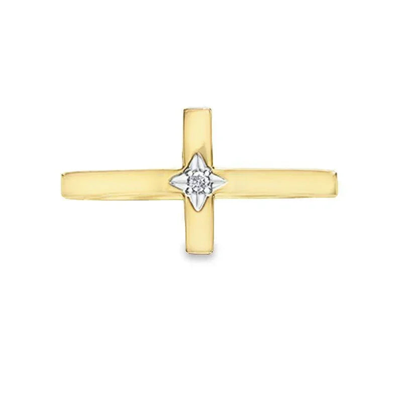 0.10TDW Diamond Cross Ring in 10K Yellow Gold