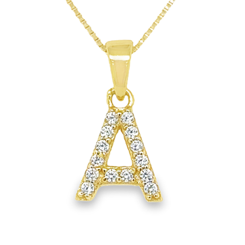 Sterling Silver Cubic Zirconia Initial A Pendant in Yellow Gold Plating
