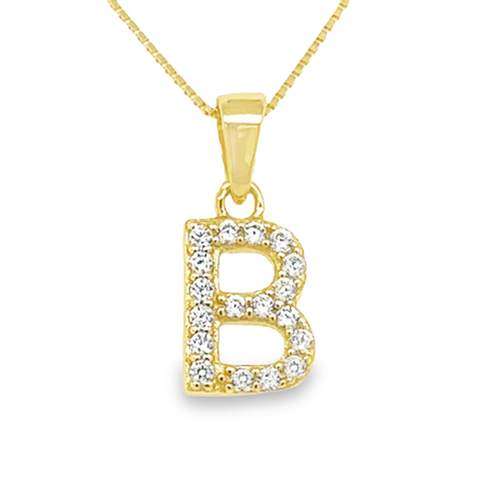 Yellow Gold Plated Sterling Silver Cubic Zirconia Letter B Pendant