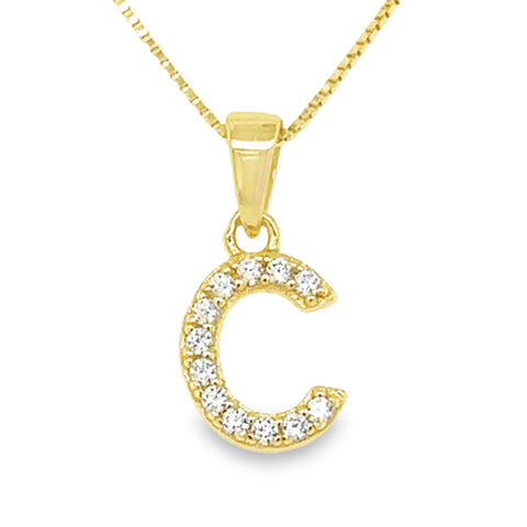 Yellow Gold Plated Sterling Silver Cubic Zirconia Letter C Pendant