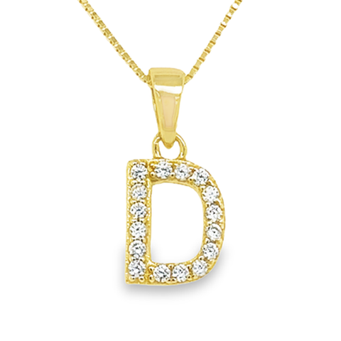 Sterling Silver Cubic Zirconia Initial D Pendant in Yellow Gold Plating
