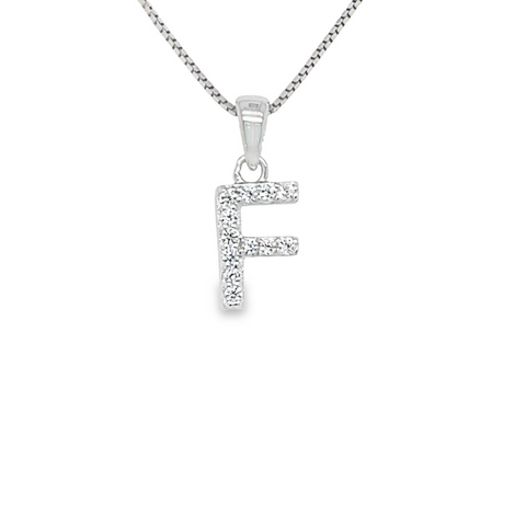Initial Letter F Pendant CZ in Sterling Silver