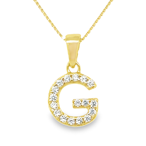 Yellow Gold Plated Sterling Silver Cubic Zirconia Letter G Pendant