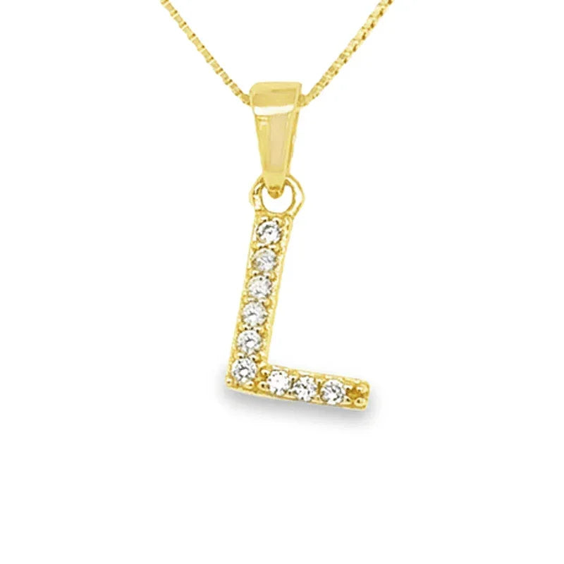 Yellow Gold Plated Sterling Silver Cubic Zirconia Letter L Pendant