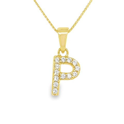 Yellow Gold Plated Sterling Silver Cubic Zirconia Letter P Pendant