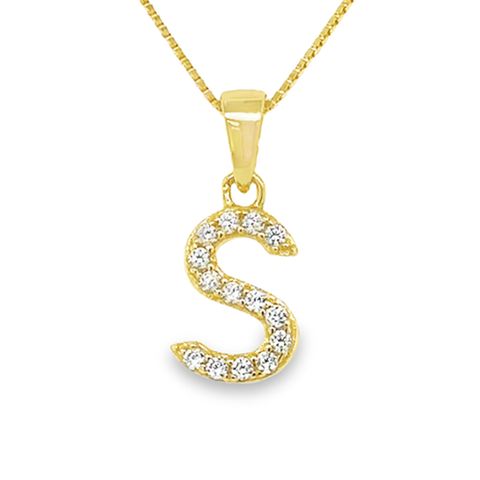Yellow Gold Plated Sterling Silver Cubic Zirconia Letter S Pendant