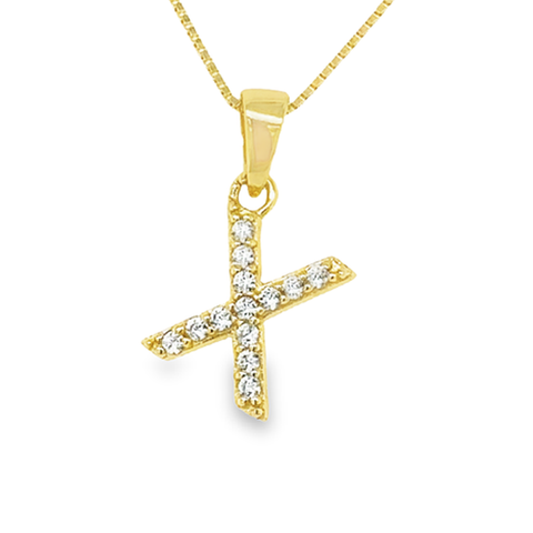 Yellow Gold Plated Sterling Silver Cubic Zirconia Letter X Pendant