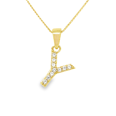 Yellow Gold Plated Sterling Silver Cubic Zirconia Letter Y Pendant