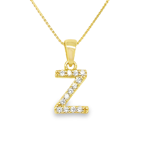 Yellow Gold Plated Sterling Silver Cubic Zirconia Letter Z Pendant
