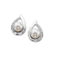 0.06TD Diamond and Freshwater Pearl Earrings in 10K White Gold