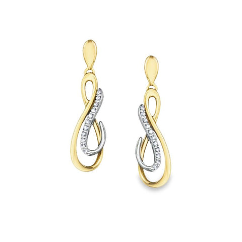 10K Two-Tone Gold Diamond Dangle Earrings with 0.08TDW
