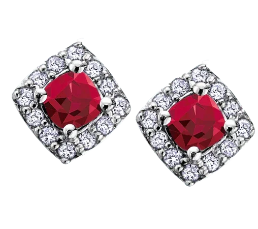 10k White Gold Garnet and Diamond Halo Earrings