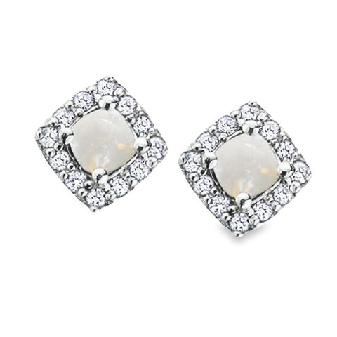 10K White Gold 0.12TDW Diamond and Opal Birthstone Earrings
