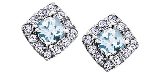 10K White Gold 0.12TDW Diamond &amp; Aquamarine Earrings