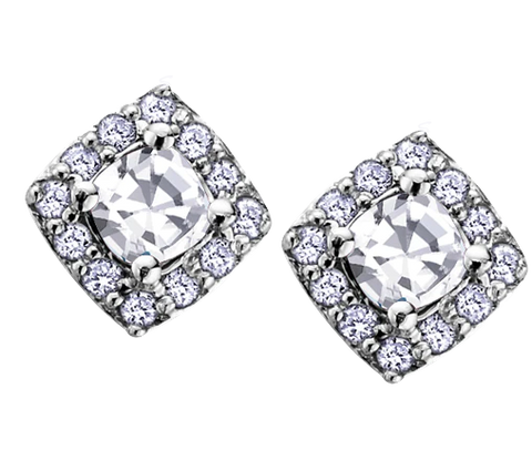 10k White Gold White Zircon and Diamond Halo Earrings