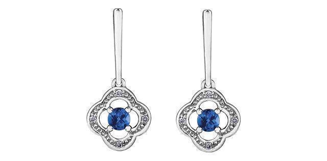 10k White Gold Blue Sapphire and Diamond Long Drop Earring