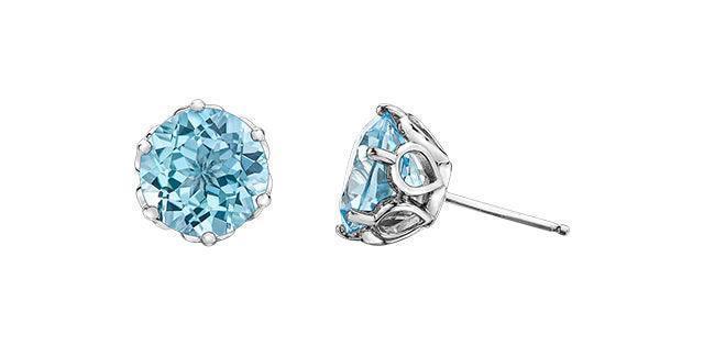 10k White Gold Classic Blue Topaz Stud Earrings