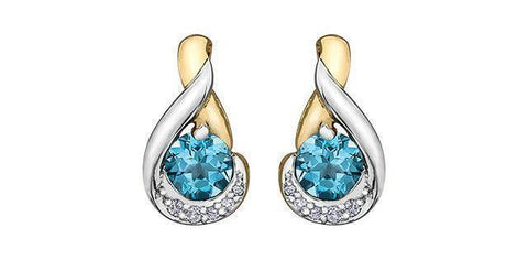 10k White and Yellow Gold Blue Topaz and Diamond Fancy Stud Earring