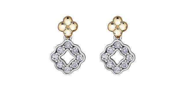 10K White and Yellow Gold 0.25TDW Diamond Floral Earrings