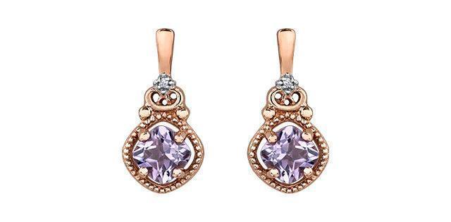 10K Rose Gold Pink Amethyst and Diamond Earrings
