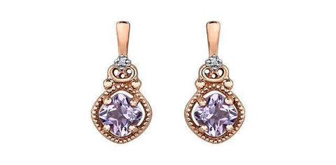10K Rose Gold Pink Amethyst and Diamond Earrings