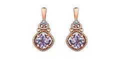 10K Rose Gold Pink Amethyst and Diamond Earrings