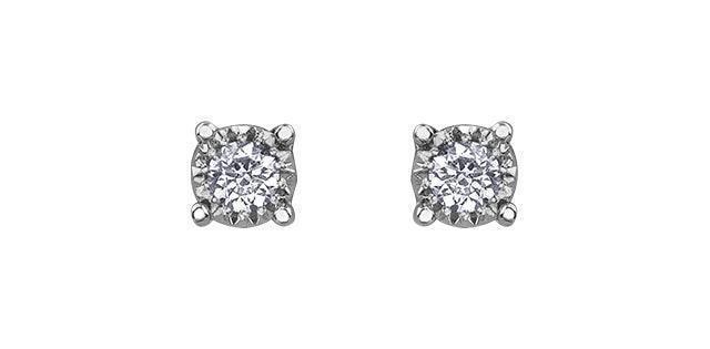 10K White Gold 0.15TDW Diamond Illusion Set Stud Earrings