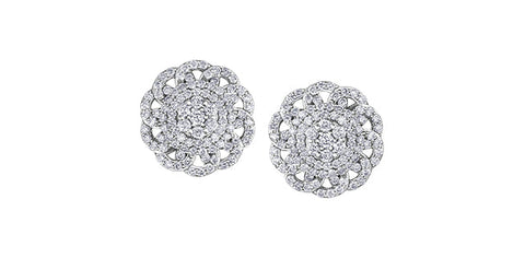 10K White Gold 1.00TDW Diamond Floral Stud Earrings
