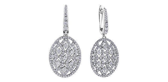 10K White Gold 1.50TDw Diamond Fancy French Clip Earrings With Dangle
