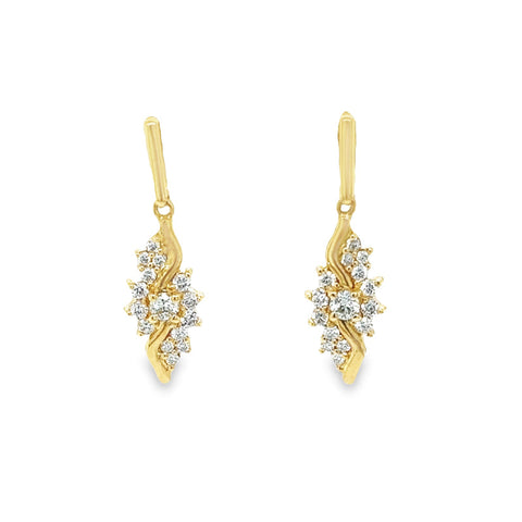 Beautiful 14K Yellow Gold Diamond Dangle Earrings with 0.50 Carats