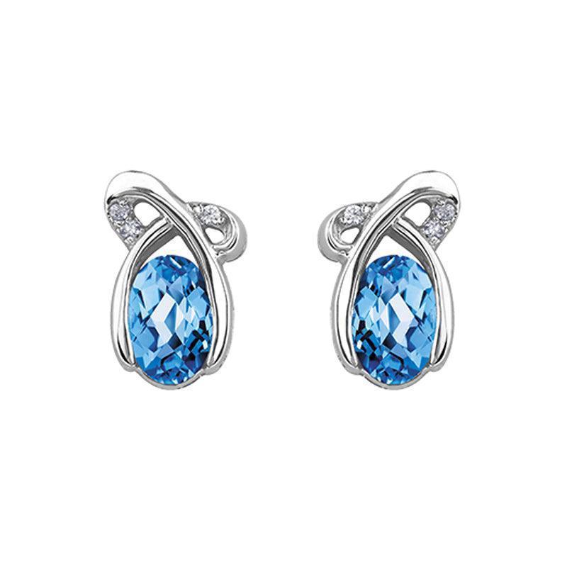 10K White Gold Blue Topaz and 0.02 TDW Diamond Oval Earrings