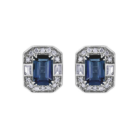 10K White Gold Sapphire and Diamond Stud Earrings
