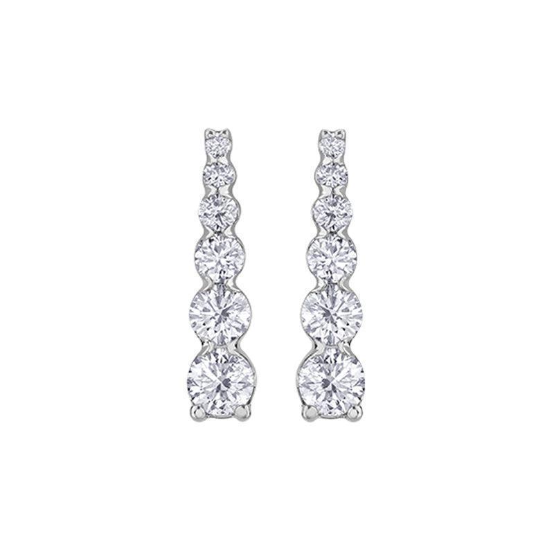 14K White Gold and 1.00TDW Diamond Journey Bar Earrings