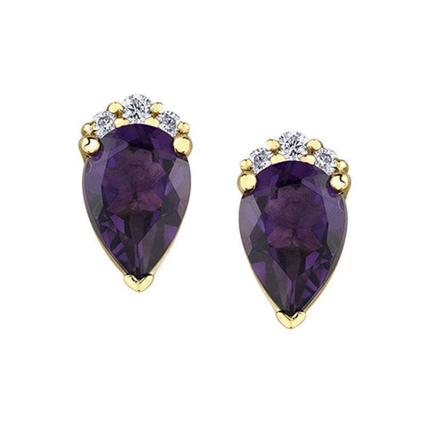 10K Yellow Gold 6X4MM Amethyst and Diamond Teardrop Earrings