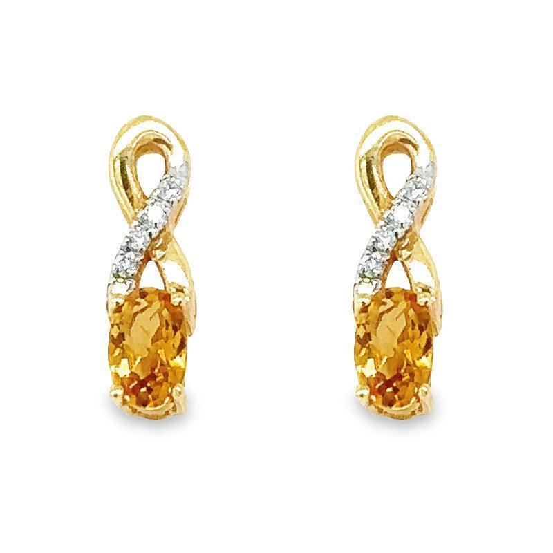 10K Yellow Gold 0.05TDW Diamond &amp; Citrine November Birthstone Earring