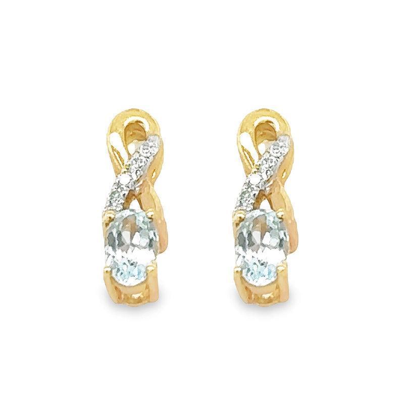 March Birthstone Aqua Infinity Style Earring with 0.05TDW Diamond Accent set in 10K Yellow Gold