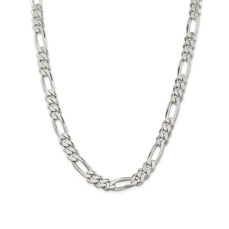 Sterling Silver 22&quot; 9.2mm Italian Mens Figaro Link Chain