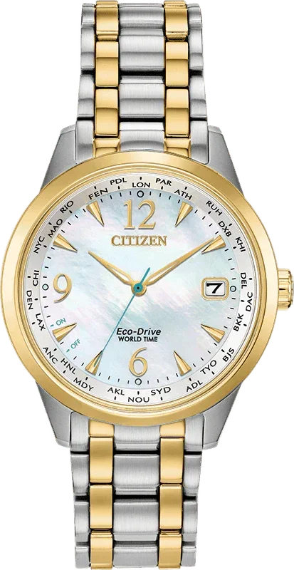 Citizen Eco Drive World Time Perpetual Calendar Womens Watch FC8004-54D