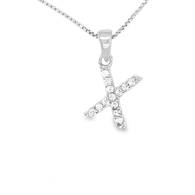 Sterling Silver Cubic Zirconia Initial Letter &quot;X&quot; Pendant
