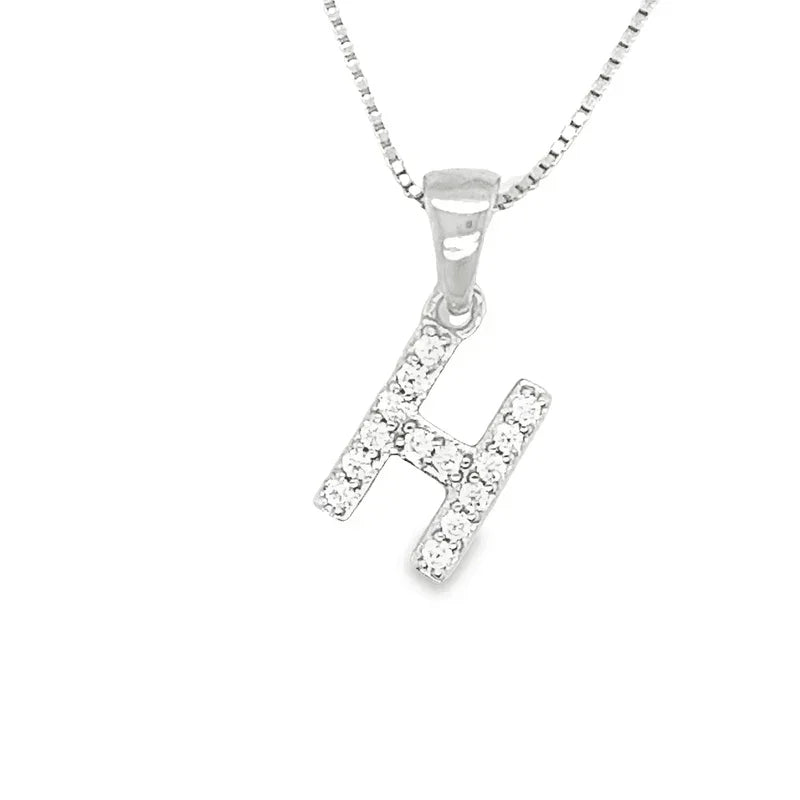 Initial H Pendant in Sterling Silver and Cubic Zirconia