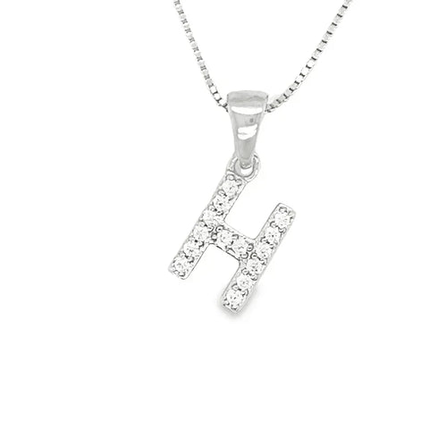 Initial H Pendant in Sterling Silver and Cubic Zirconia