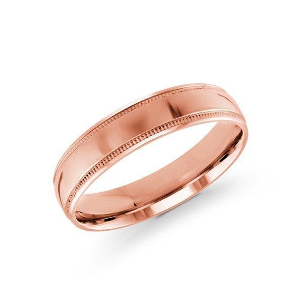 10, 14, 18 Karat 5mm Solid Pink Gold High Polish Milgrain Edge Wedding Band
