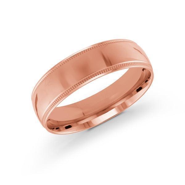 10, 14, 18 Karat 6mm Solid Pink Gold High Polish Milgrain Edge Wedding Band
