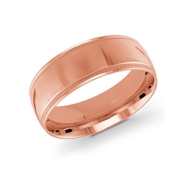 10, 14, 18 Karat 8mm Solid Pink Gold High Polish Milgrain Edge Wedding Band