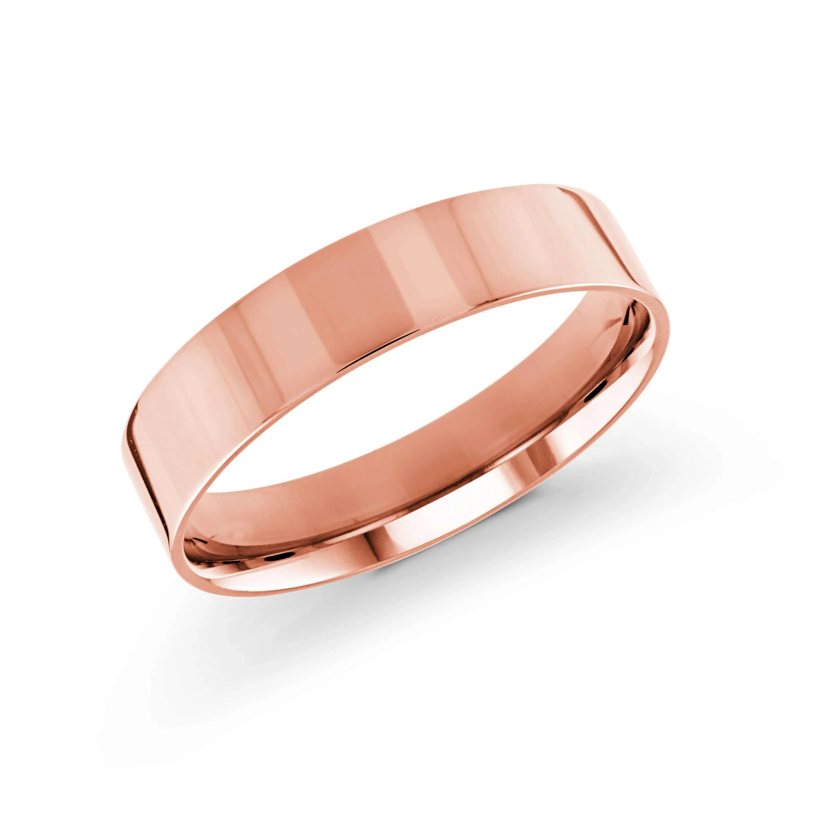 10, 14, 18 Karat Pink Gold 5mm High Polish Flat Comfort Fit Wedding Band