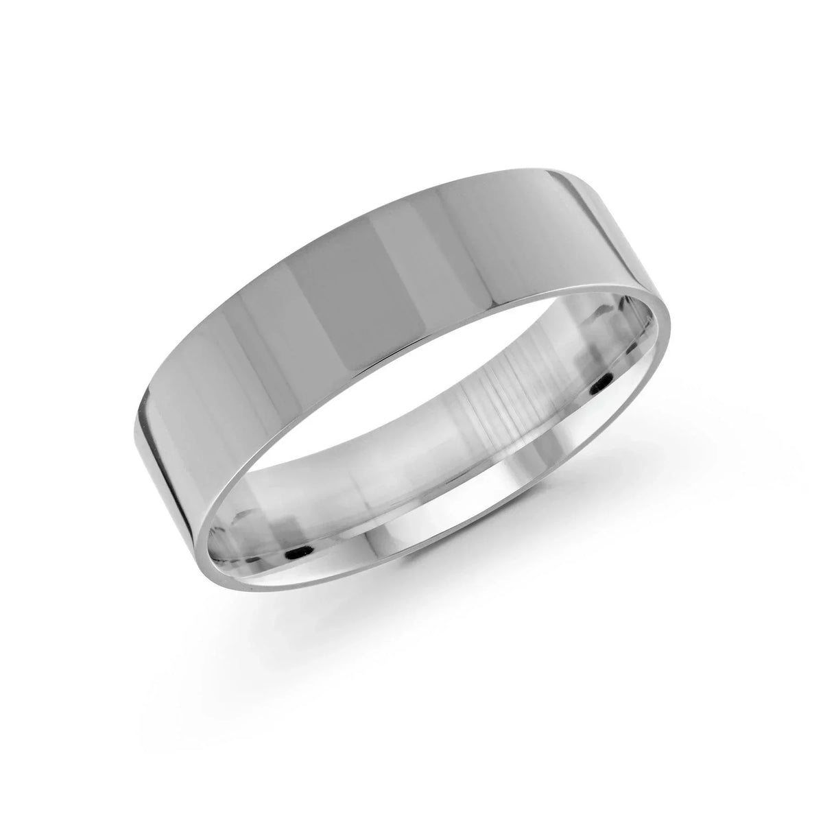 10, 14, 18 Karat White Gold 6mm High Polish Flat Comfort Fit Wedding Band