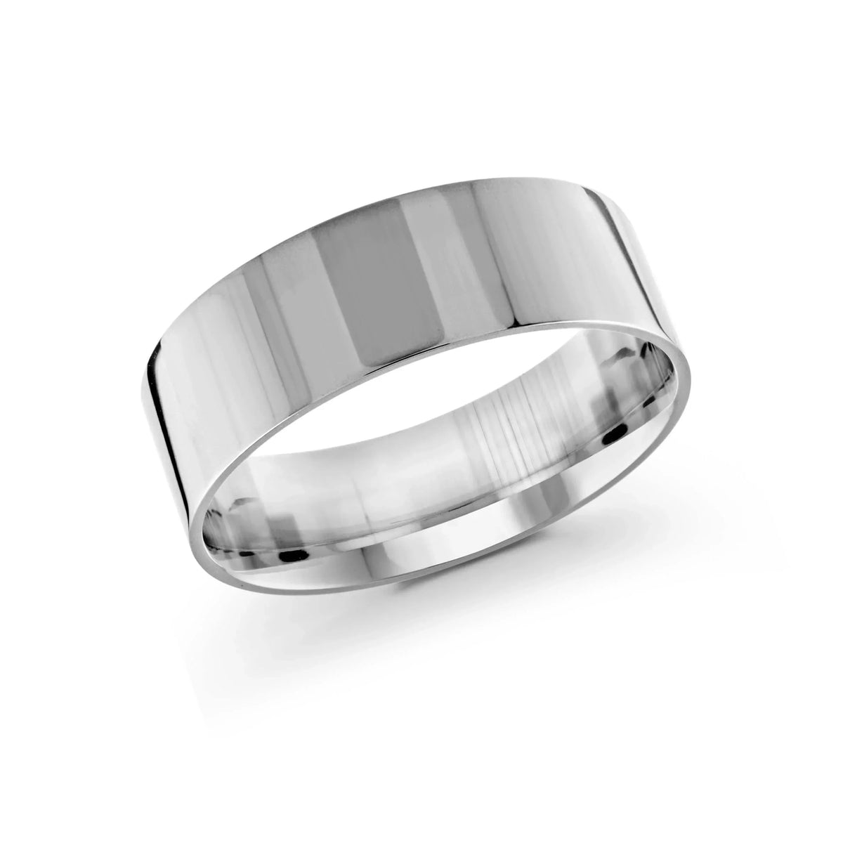 10, 14, 18 Karat White Gold 8mm High Polish Flat Comfort Fit Wedding Band